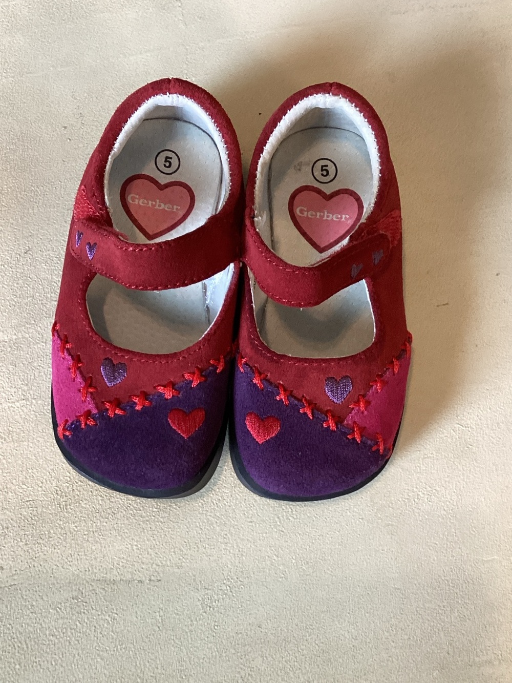 Gerber Red and Purple Heart Mary Jane Baby Shoes Size 5 LNWOT Measures 6 Inches